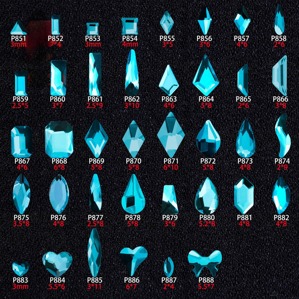 Lake Blue Small Flatback Shaped Rhinestones: Blue Rhombus, Marquise, Teardrop, Heart | Nail Art Glass Ornaments Wholesale