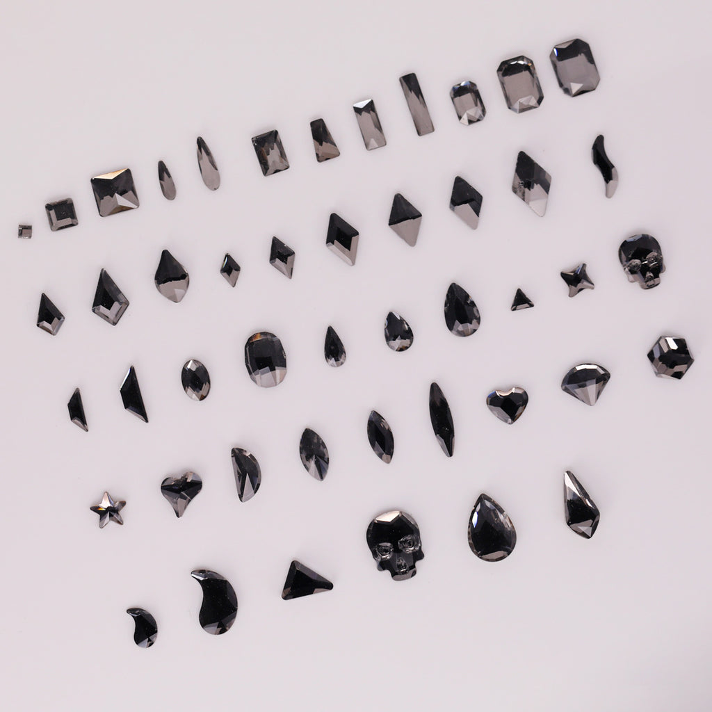Factory Direct Cross-Border Luxury Sparkling Clear Black Gray Gold Base Flatback Shaped Glass Crystal Nail Art Rhinestones