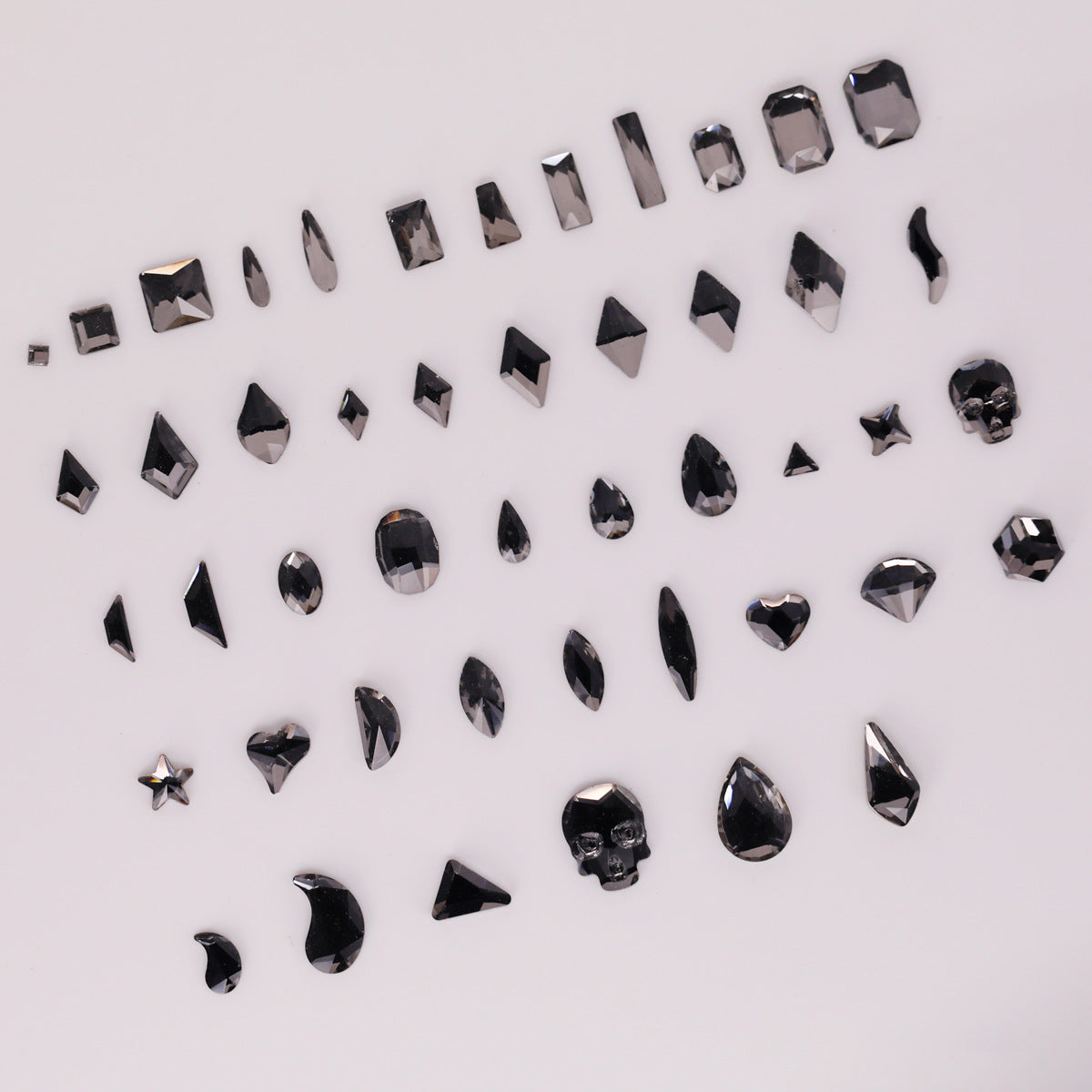 Factory Direct Cross-Border Luxury Sparkling Clear Black Gray Gold Base Flatback Shaped Glass Crystal Nail Art Rhinestones