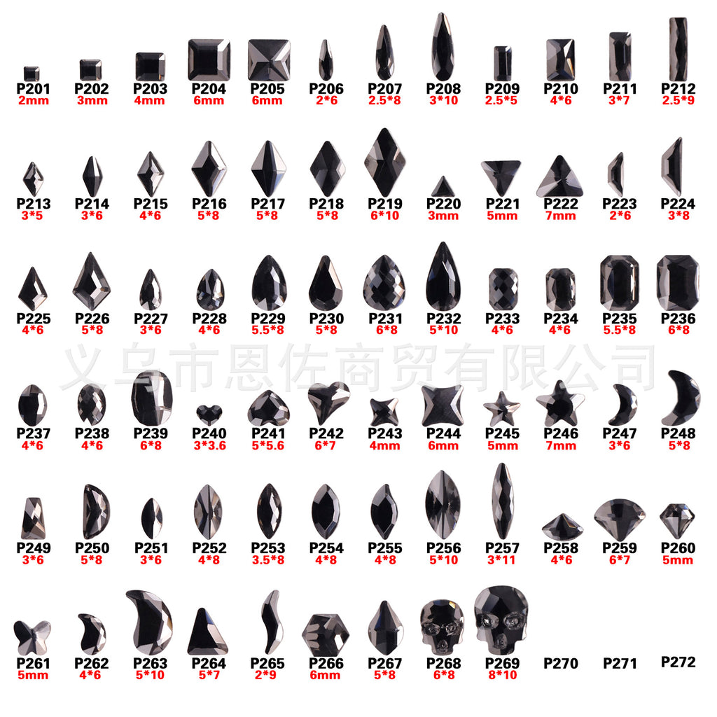 Factory Direct Cross-Border Luxury Sparkling Clear Black Gray Gold Base Flatback Shaped Glass Crystal Nail Art Rhinestones