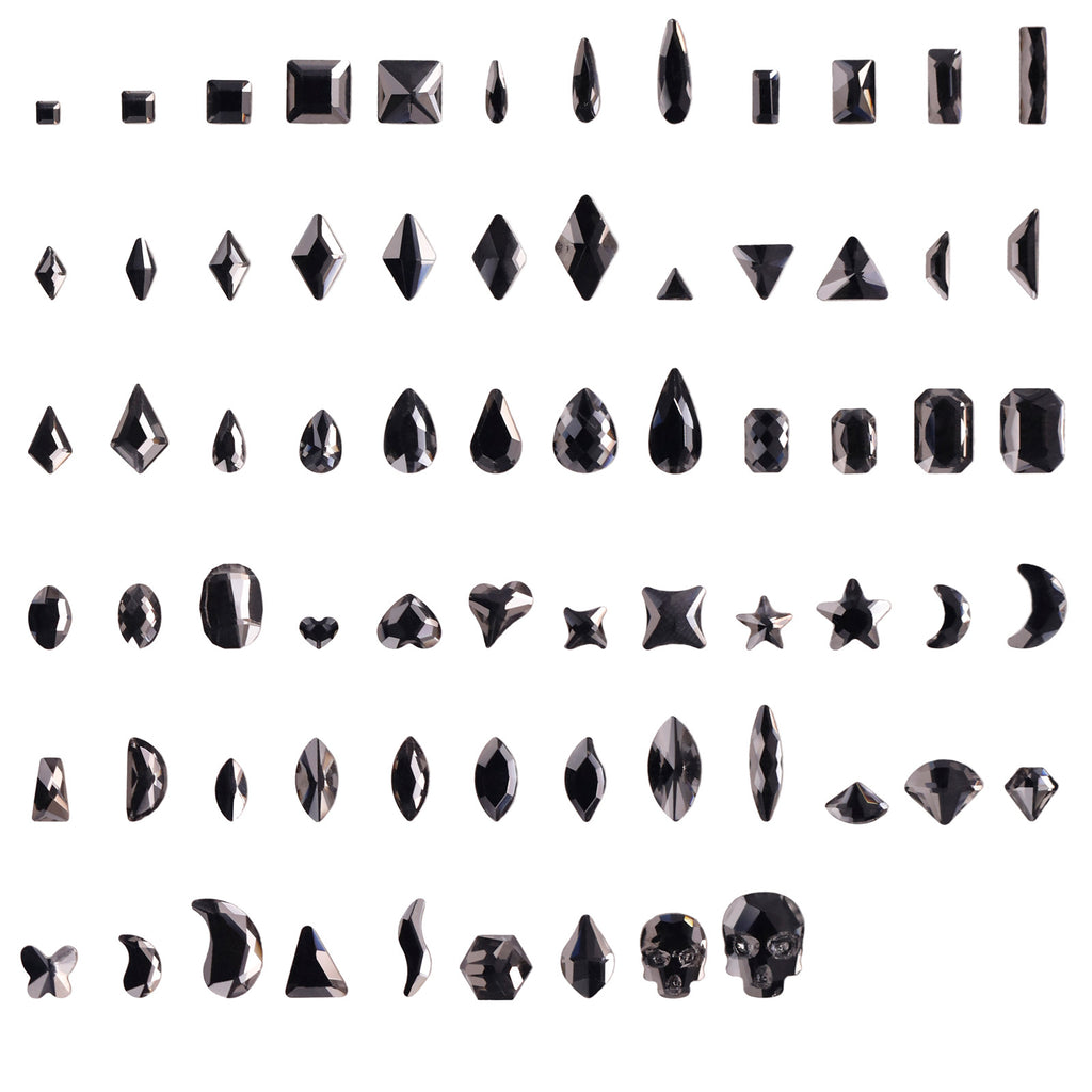 Factory Direct Cross-Border Luxury Sparkling Clear Black Gray Gold Base Flatback Shaped Glass Crystal Nail Art Rhinestones