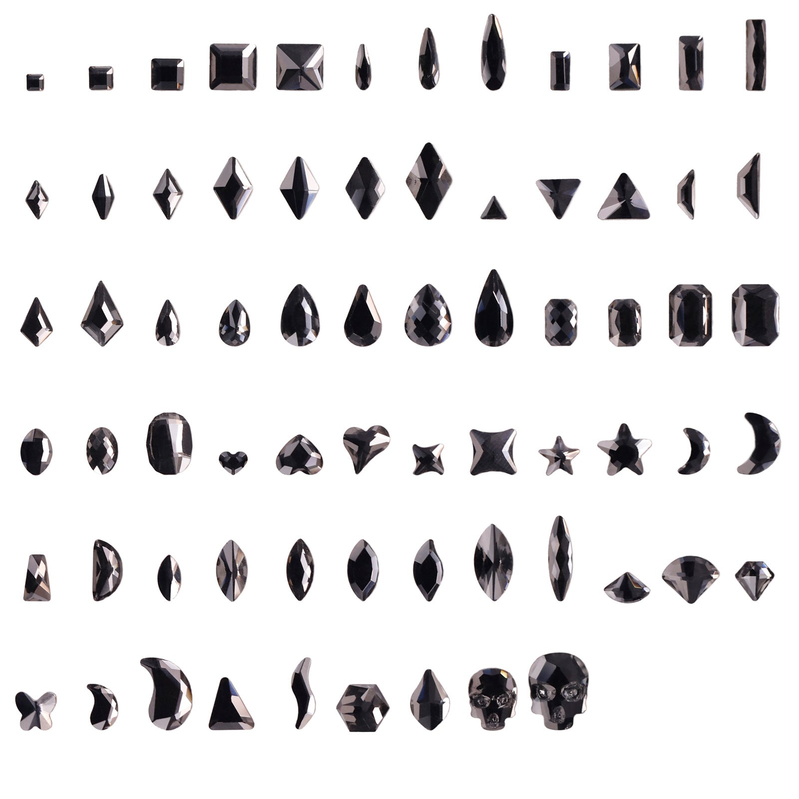 Factory Direct Cross-Border Luxury Sparkling Clear Black Gray Gold Base Flatback Shaped Glass Crystal Nail Art Rhinestones