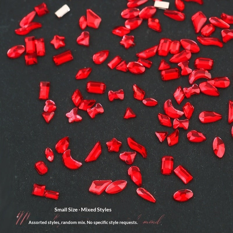 Red Small Flatback Shaped Rhinestones: Heart, Teardrop, Butterfly, Marquise | Christmas & New Year Nail Art Glass Ornaments | Factory Wholesale