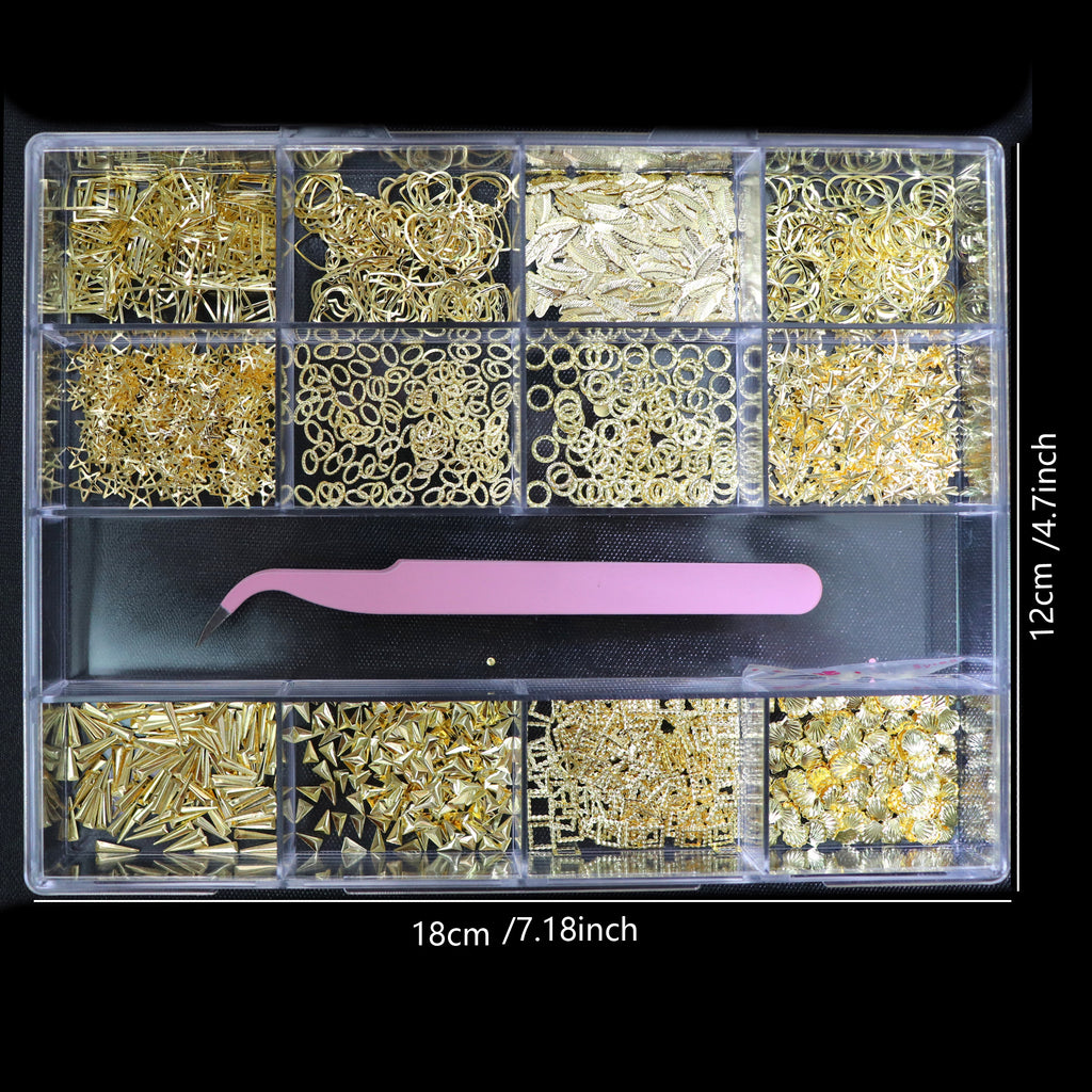 1 Box of Mixed-Style Small Metallic Nail Rivets, Attractive Gold DIY 3D Nail Decoration Studs