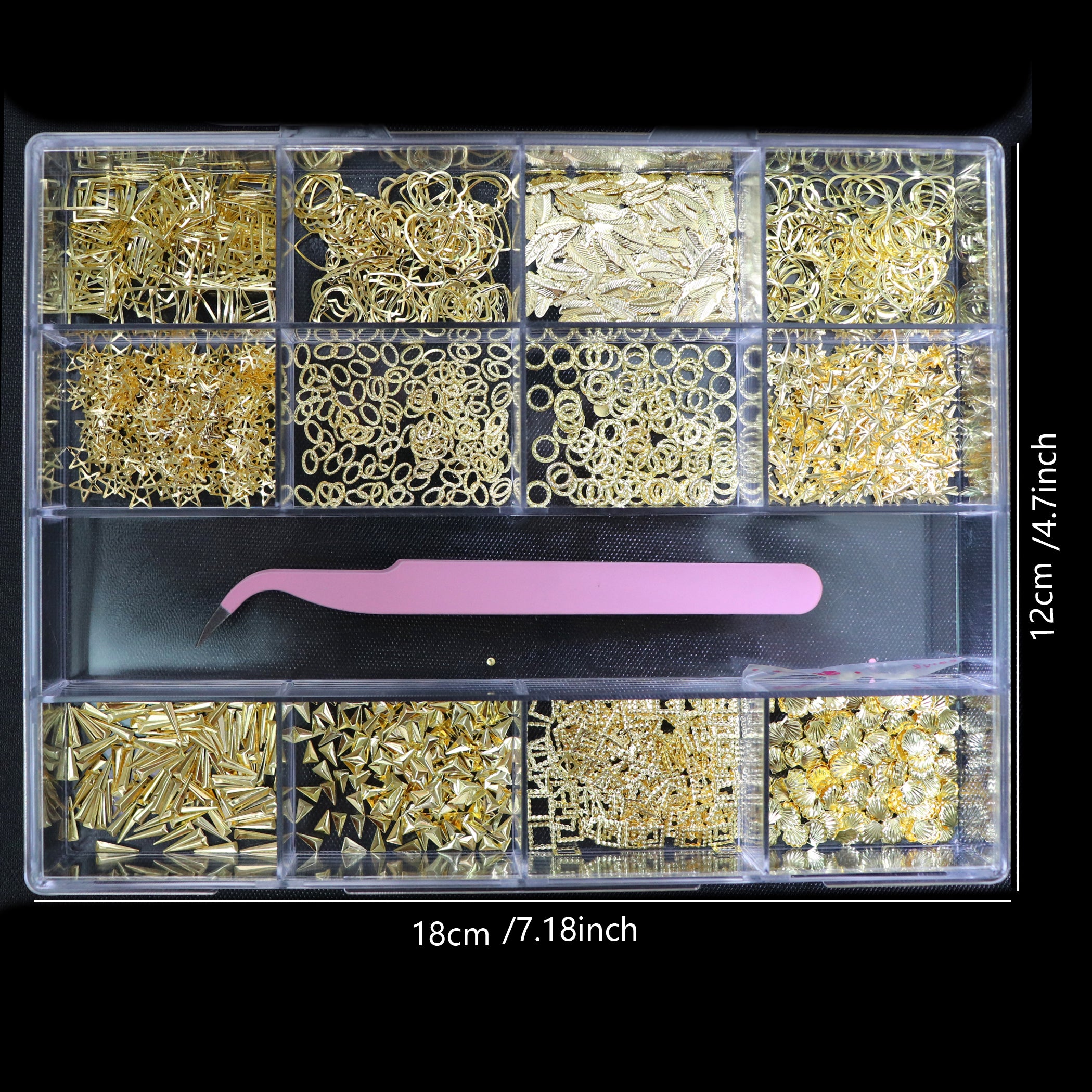 1 Box of Mixed-Style Small Metallic Nail Rivets, Attractive Gold DIY 3D Nail Decoration Studs