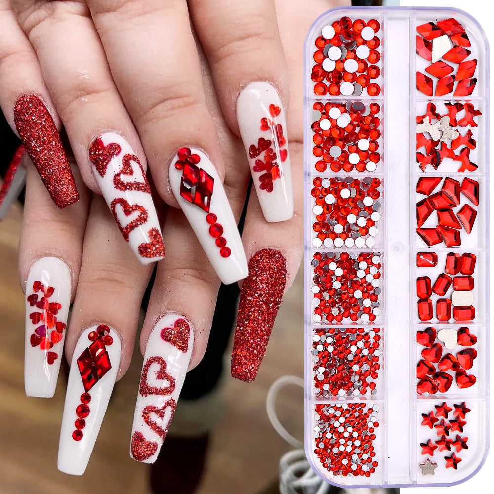 New Style 12-Grid Nail Art Rhinestones Flatback Shaped AB Rhinestones Nail Art Decorations Accessories