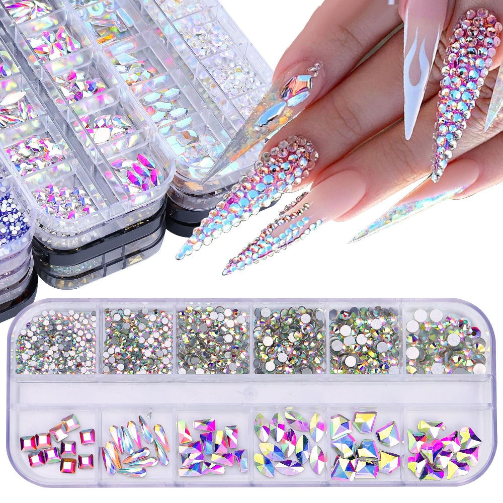 New Style 12-Grid Nail Art Rhinestones Flatback Shaped AB Rhinestones Nail Art Decorations Accessories
