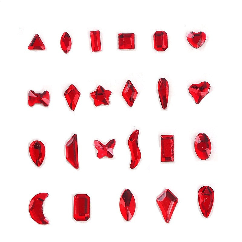 Red Small Flatback Shaped Rhinestones: Heart, Teardrop, Butterfly, Marquise | Christmas & New Year Nail Art Glass Ornaments | Factory Wholesale