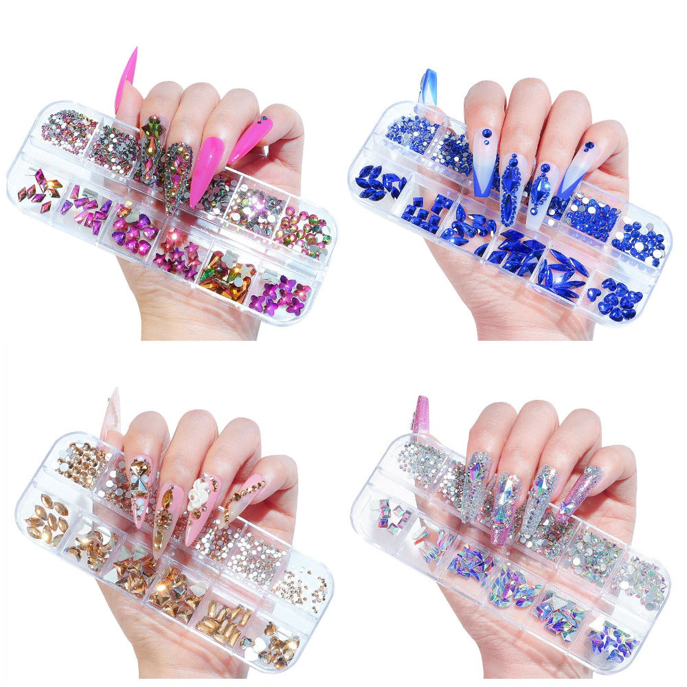 New Style 12-Grid Nail Art Rhinestones Flatback Shaped AB Rhinestones Nail Art Decorations Accessories