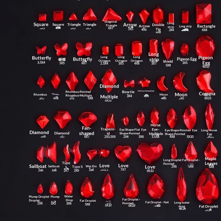Red Small Flatback Shaped Rhinestones: Heart, Teardrop, Butterfly, Marquise | Christmas & New Year Nail Art Glass Ornaments | Factory Wholesale