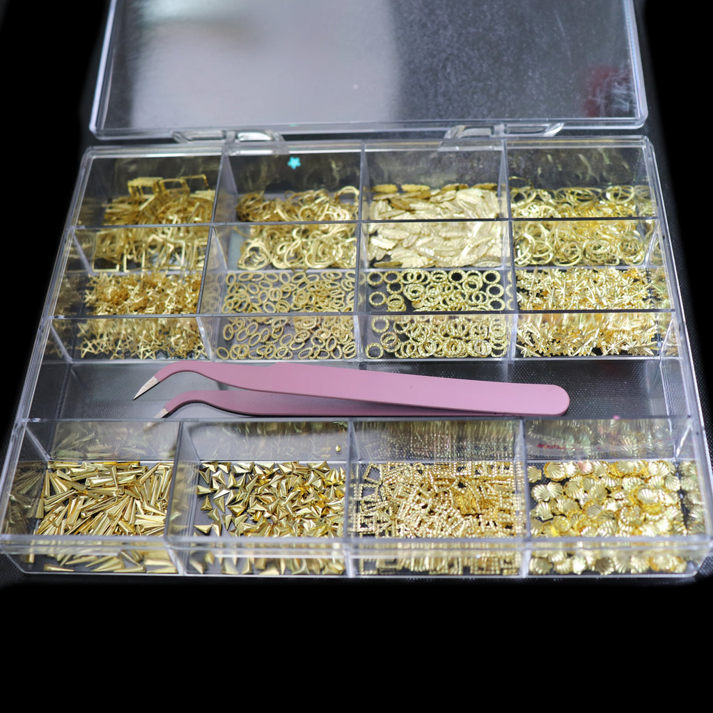 1 Box of Mixed-Style Small Metallic Nail Rivets, Attractive Gold DIY 3D Nail Decoration Studs