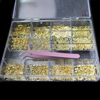 1 Box of Mixed-Style Small Metallic Nail Rivets, Attractive Gold DIY 3D Nail Decoration Studs
