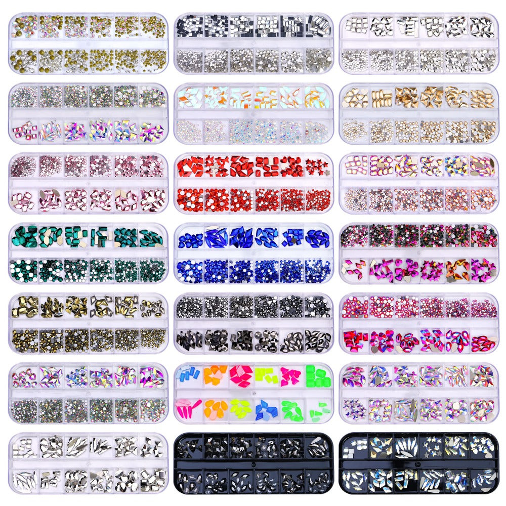 New Style 12-Grid Nail Art Rhinestones Flatback Shaped AB Rhinestones Nail Art Decorations Accessories