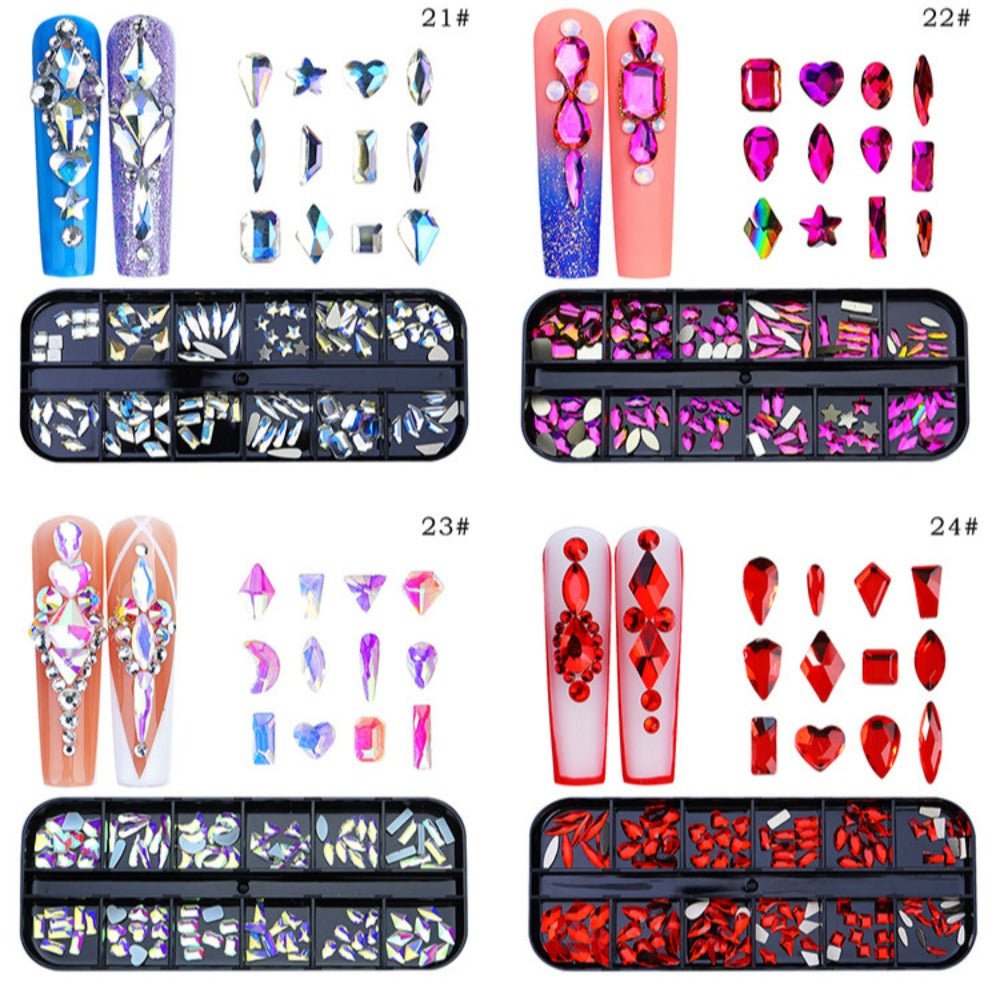 New Style 12-Grid Nail Art Rhinestones Flatback Shaped AB Rhinestones Nail Art Decorations Accessories