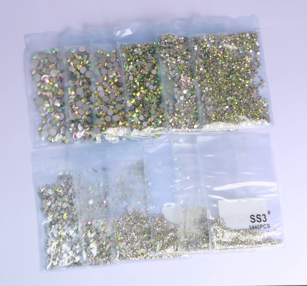 Wholesale Glitter Glass AB Crystals Nail Art Rhinestones Flat Back Non Hotfix Rhinestone Diamond for Fashion Jewelry Earring