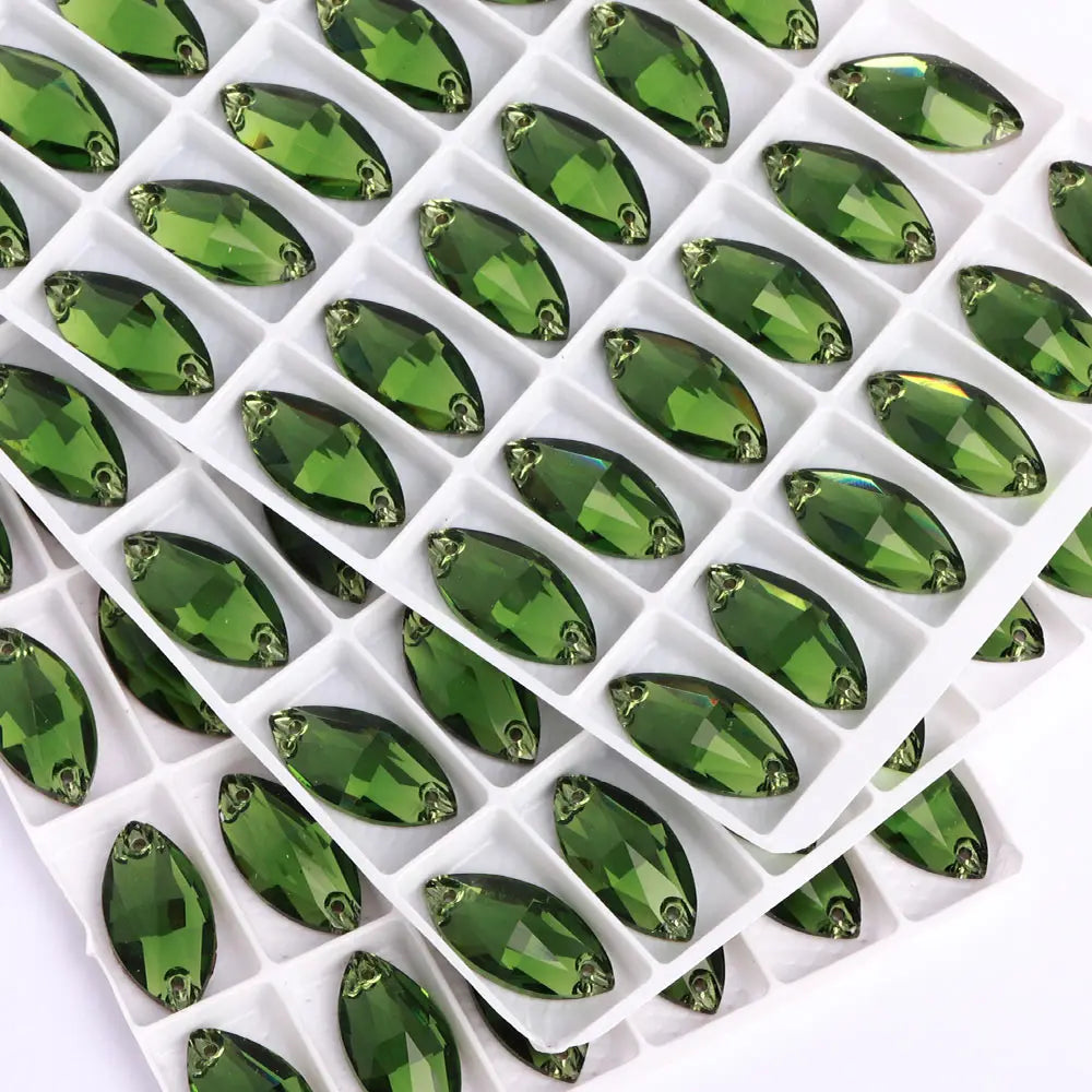 QIYI Factory Top Quality 5A Glass Crystal AB Navette Sew-on Stone Flat Back Coloful Sew on Rhinestones Buttons for Bouquet