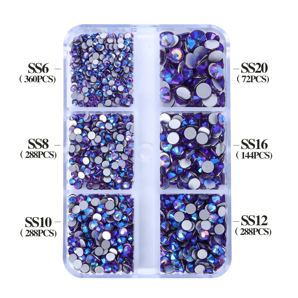 Wholesale 6 Grid Bling Over 80 Colors Mixed Sizes Crystal AB Crystal Glass Flat Back Glass Rhinestones for Clothing