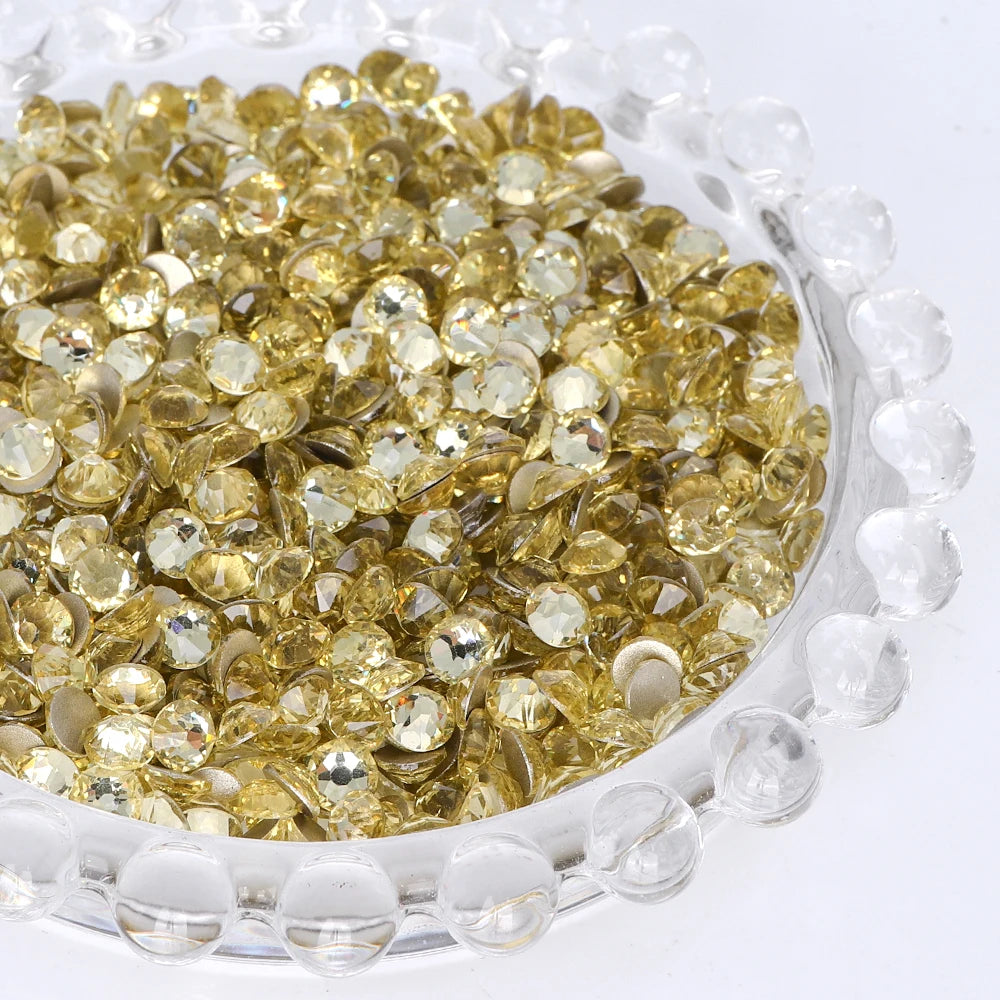 SS10-SS40 Colorful Non Hotfix Rhinestones Golden Base Flat Back Bling Glitter Glass Stones Crystal Strass Diamond for Nail