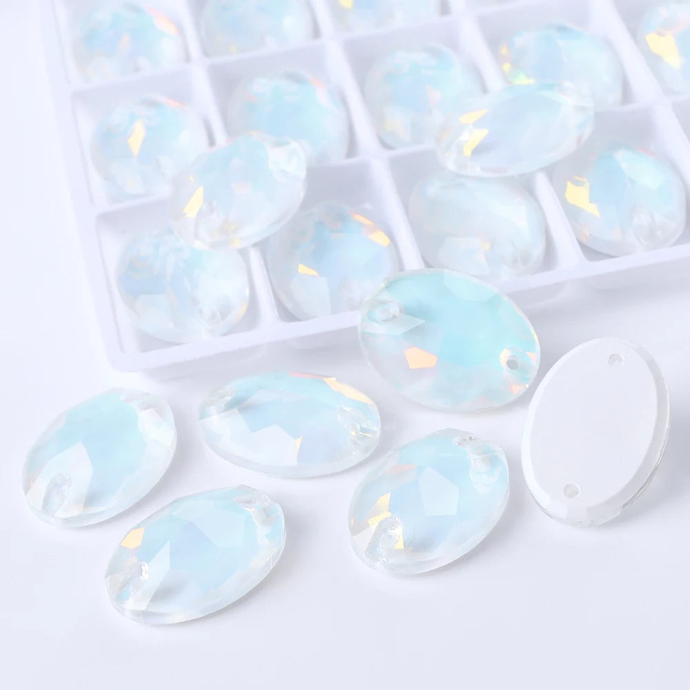 QIYI Oval Crystal Sew-on Rhinestones Flat Back K9 Glass Sew on Stones Garment Beads Clothing Sewing Accessories