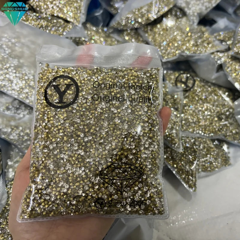 SS8 SS12 Rhinestone Factory Wholesale Point Back Glass Crystal Chaton Rhinestone Nail Art DIY Decoration Materials