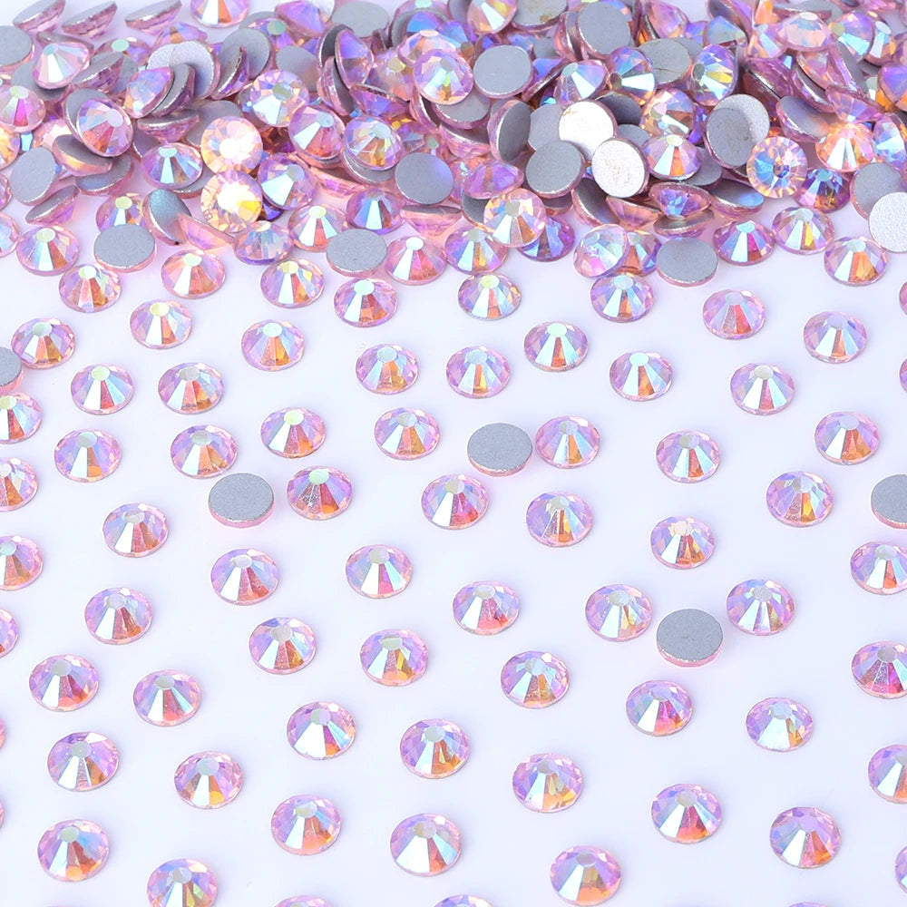 34Kinds Pink Color SS6-SS30 Crystal Rhinestones Bling Bling Glitter Glue on Rhinestones for Gymnastics Performance Clothing