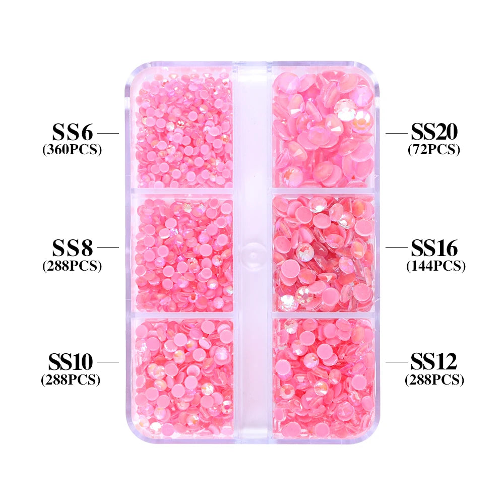 QIYI Nail Decoration Mocha Neon 1440pcs Multi Size 6 Grid Box Glass Nail Charms Rhinestones Wholesale Bulk Crystal Stone