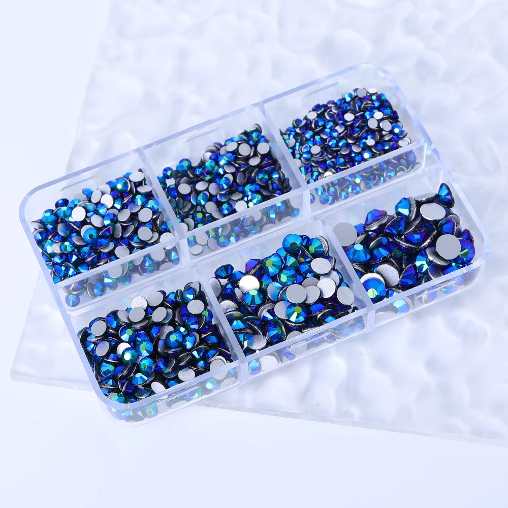 Wholesale 6 Grid Bling Over 80 Colors Mixed Sizes Crystal AB Crystal Glass Flat Back Glass Rhinestones for Clothing