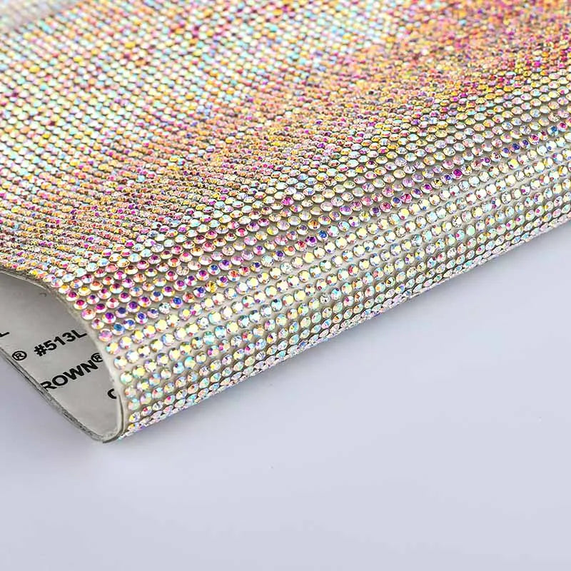 Fast Delivery 40*24cm Self-Adhesive Crystal Glass Rhinestone Sticker Sheet with Gum Diamond Ribbon Decoration
