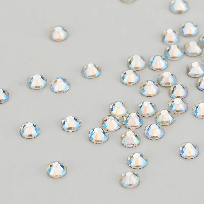 Diamond Stone Champagne Factory Wholesale Crystal AB Glass Flat Back Non Hot Fix Crystal Rhinestone in Bulk Silver 1 Bag Glue on