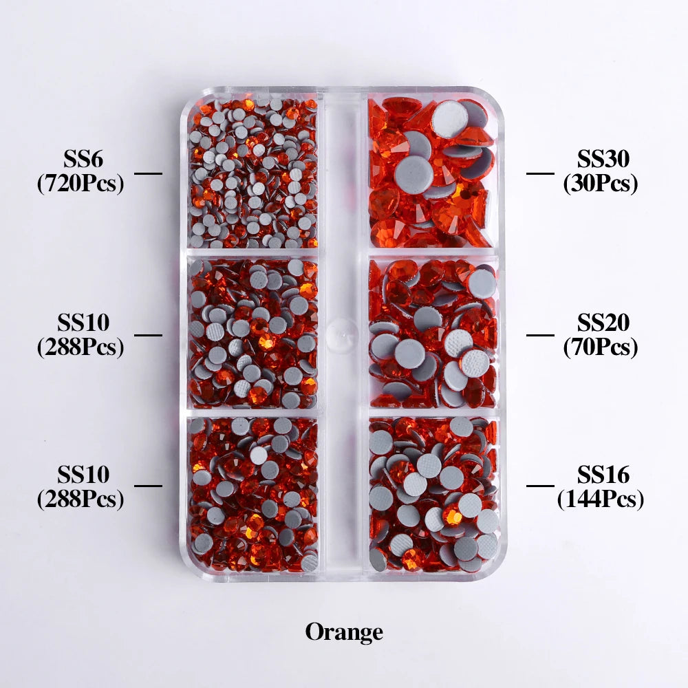 Factory Wholesale Hotfix Flatback Rhinestones Set Diamond 6 Grid Mix Sizes Glass Rhinestone Crystal Gems Supplies Iron on Stones