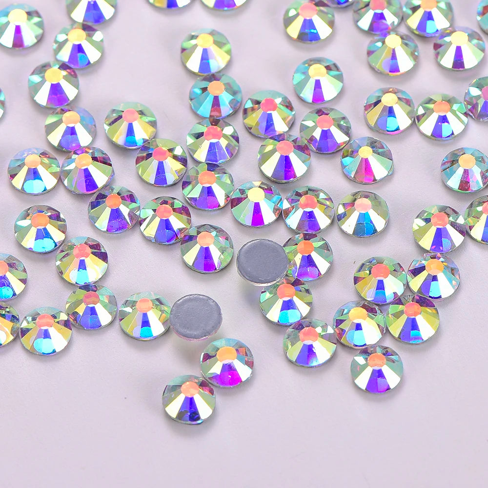 QIYI High Quality Glass Rhinestones Bulk Wholesale Crystal AB Iron on Rhinestone for Custom Transfer Designs
