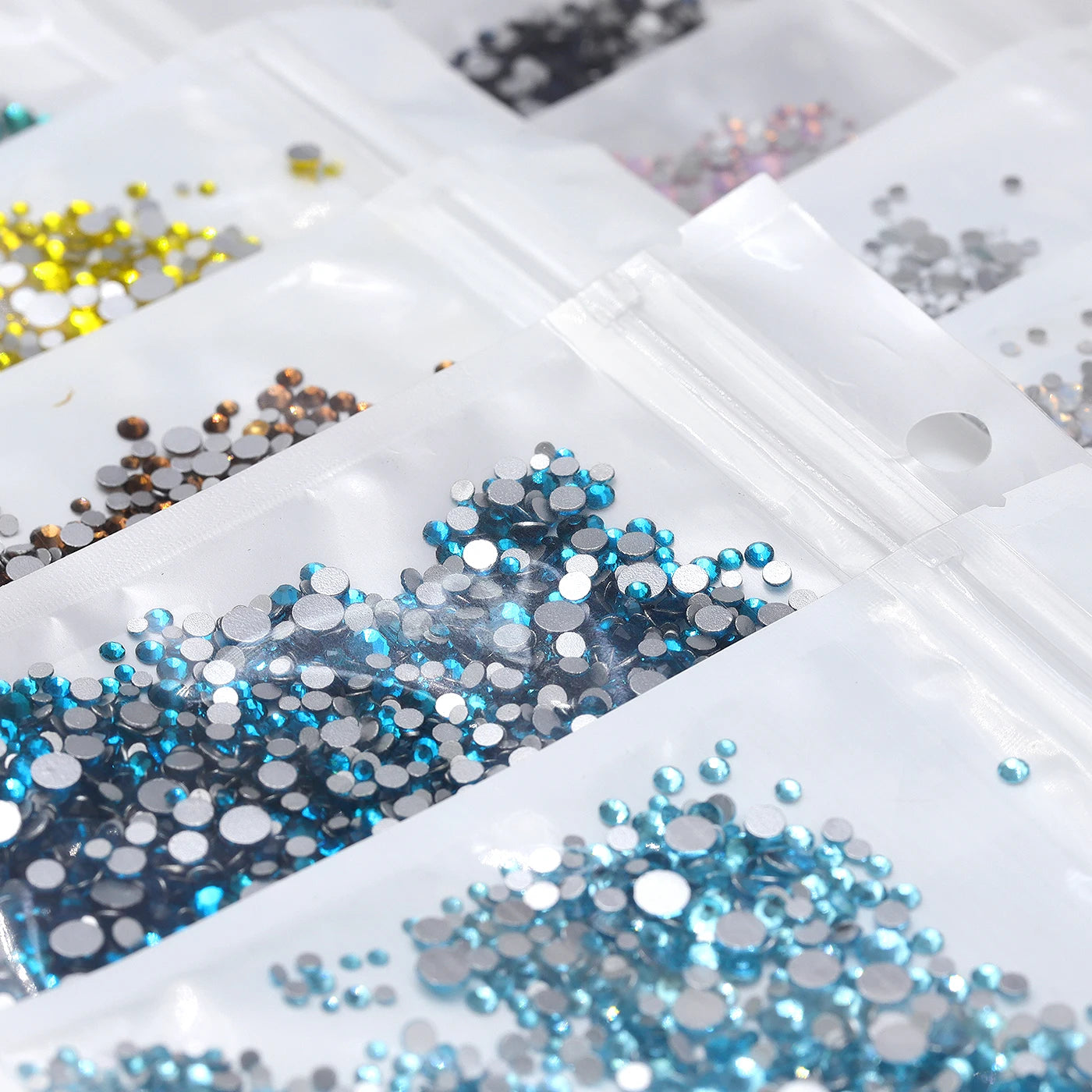 QIYI High Quality Glass Crystal AB Rhinestones  Mixed Size Ss3-ss20  Non Hotfix Flatback Crystal Rhinestones for Clothing Fabric