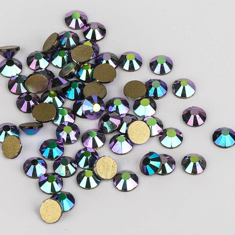 QY Golden Back Glass Rhinestones Non Hot-Fix Round Glitter Crystal Flatback Rhinestone 3D Nail Art Decorations