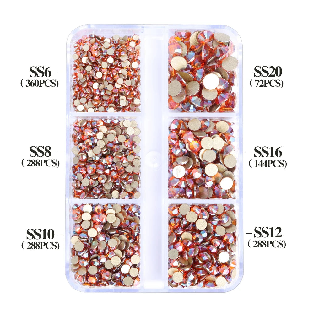 Wholesale 6 Grid Bling Over 80 Colors Mixed Sizes Crystal AB Crystal Glass Flat Back Glass Rhinestones for Clothing