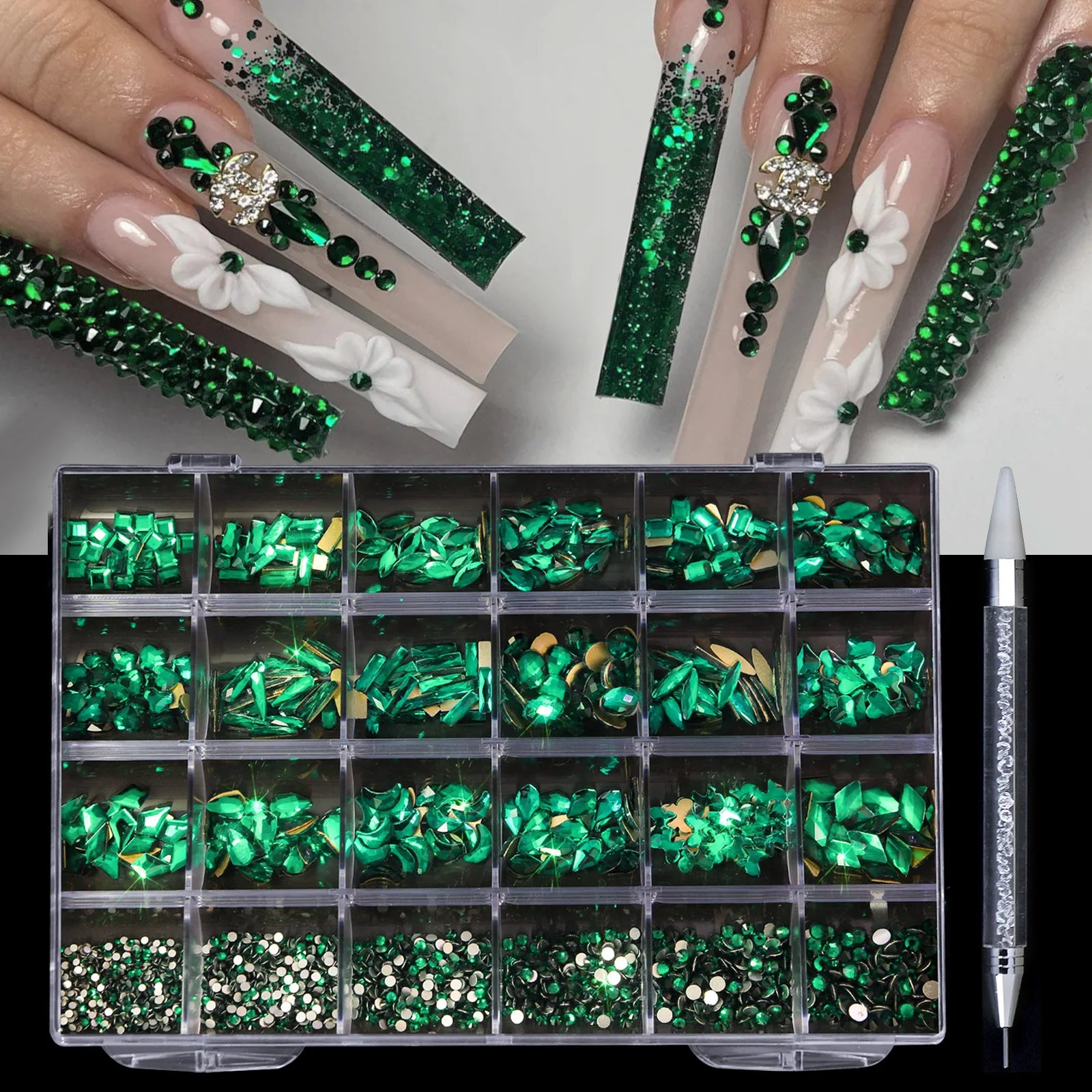 Song Shuo Hot Sales Mix Size Nails Art Crystal Cristal Decoration Red Flat Back Rhinestone Set Kits Stone for Nail