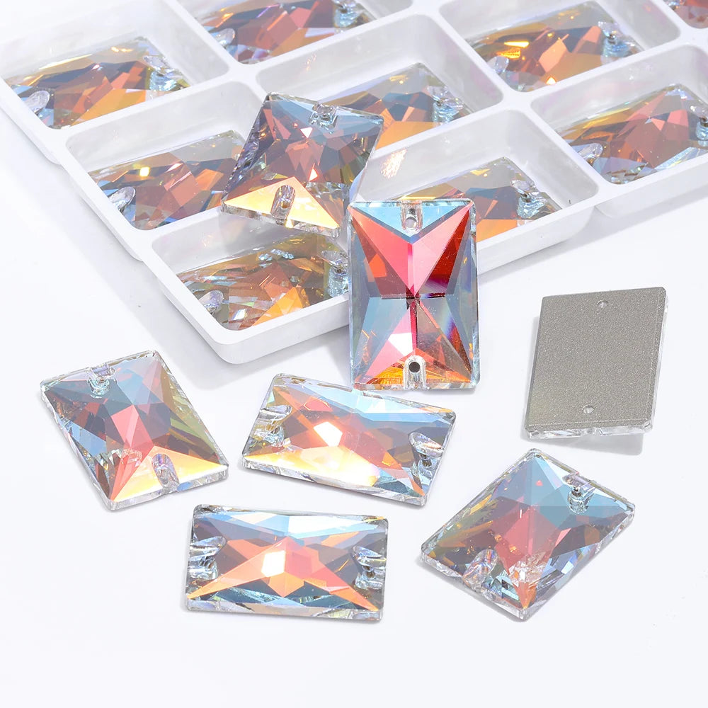 QIYI Multi Colors and Size Rectangle Sew-on Stone for Choice Clear Glass Flat Back Top Quality Sew on Rhinestones (3250)
