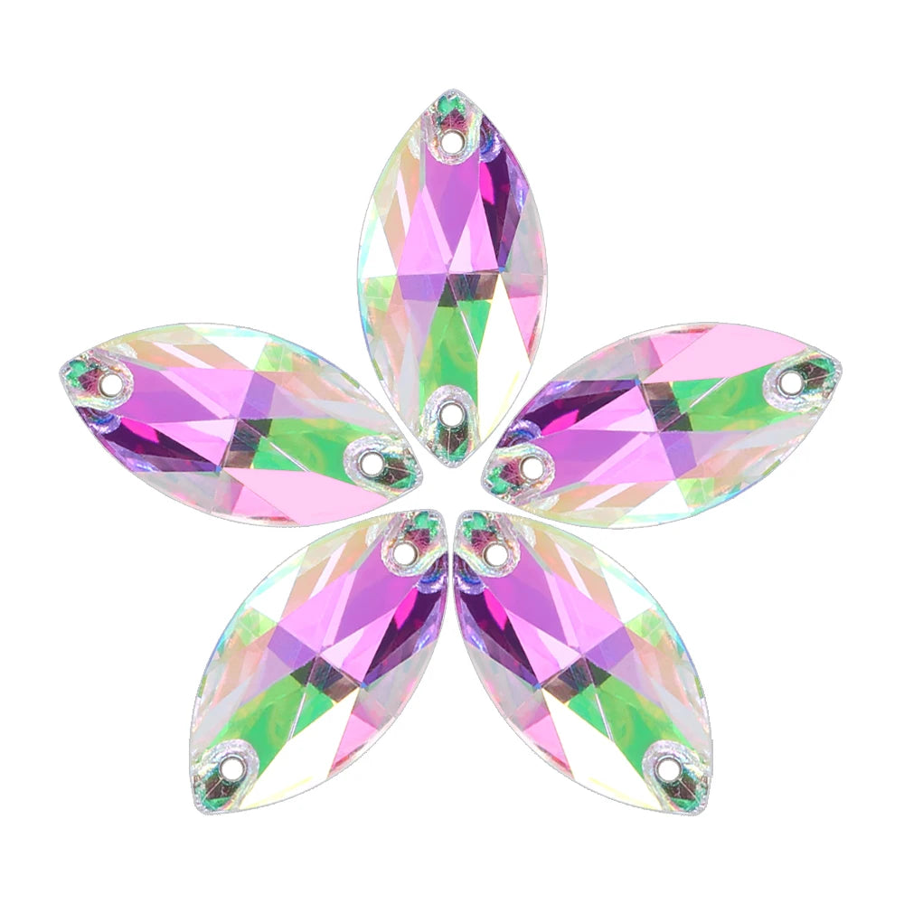 Wholesale Navette 55 Colors Shimmer Sew-on Rhinestones Horse Eye Glass Gems Clothing Flatback Sewing Stones for Jewelry Cloth