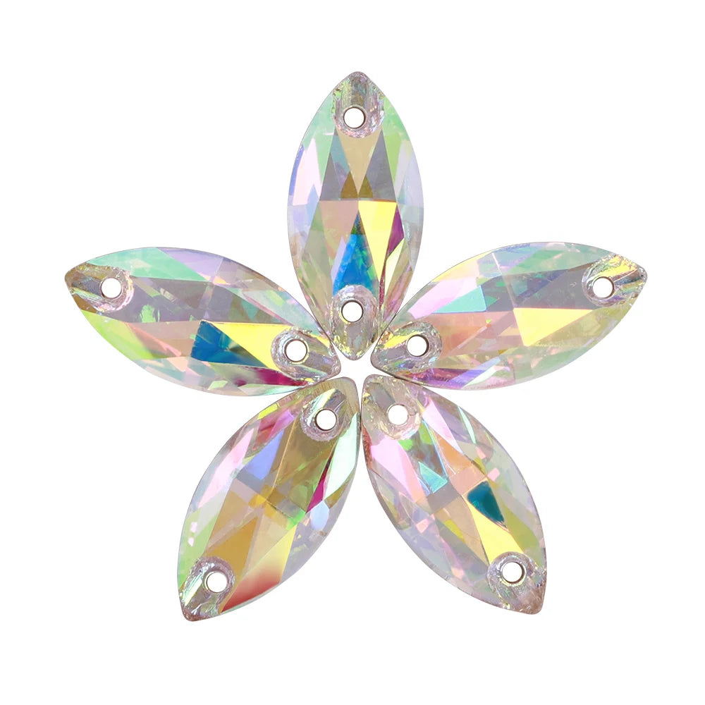 Wholesale Navette 55 Colors Shimmer Sew-on Rhinestones Horse Eye Glass Gems Clothing Flatback Sewing Stones for Jewelry Cloth