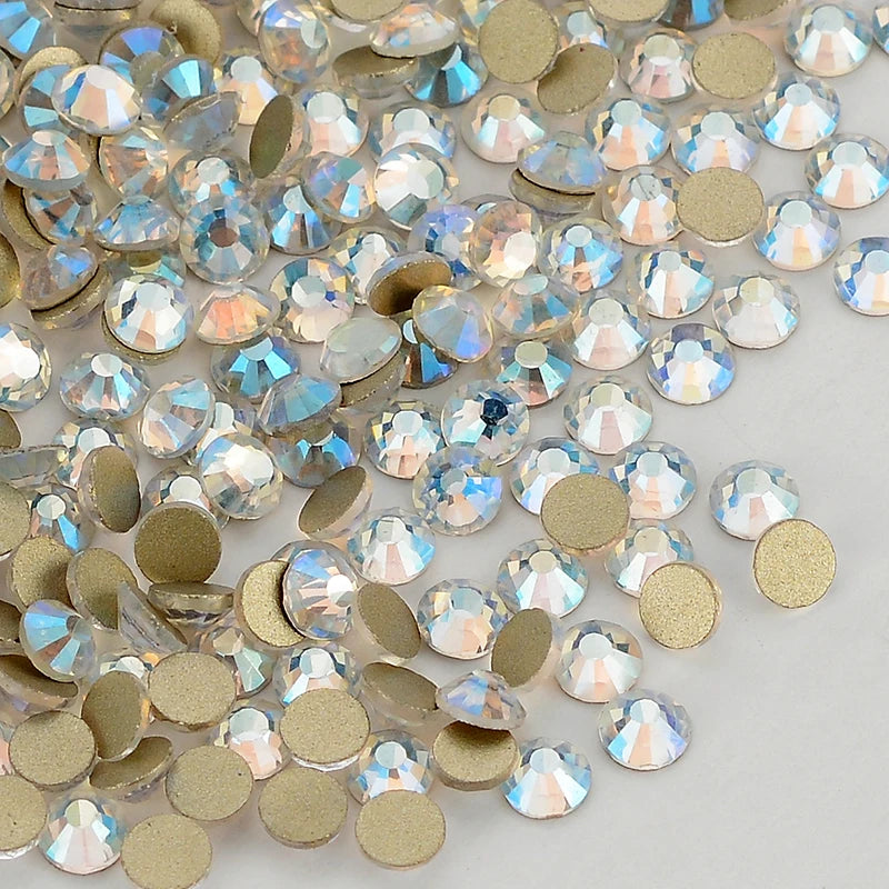 QY Golden Back Glass Rhinestones Non Hot-Fix Round Glitter Crystal Flatback Rhinestone 3D Nail Art Decorations