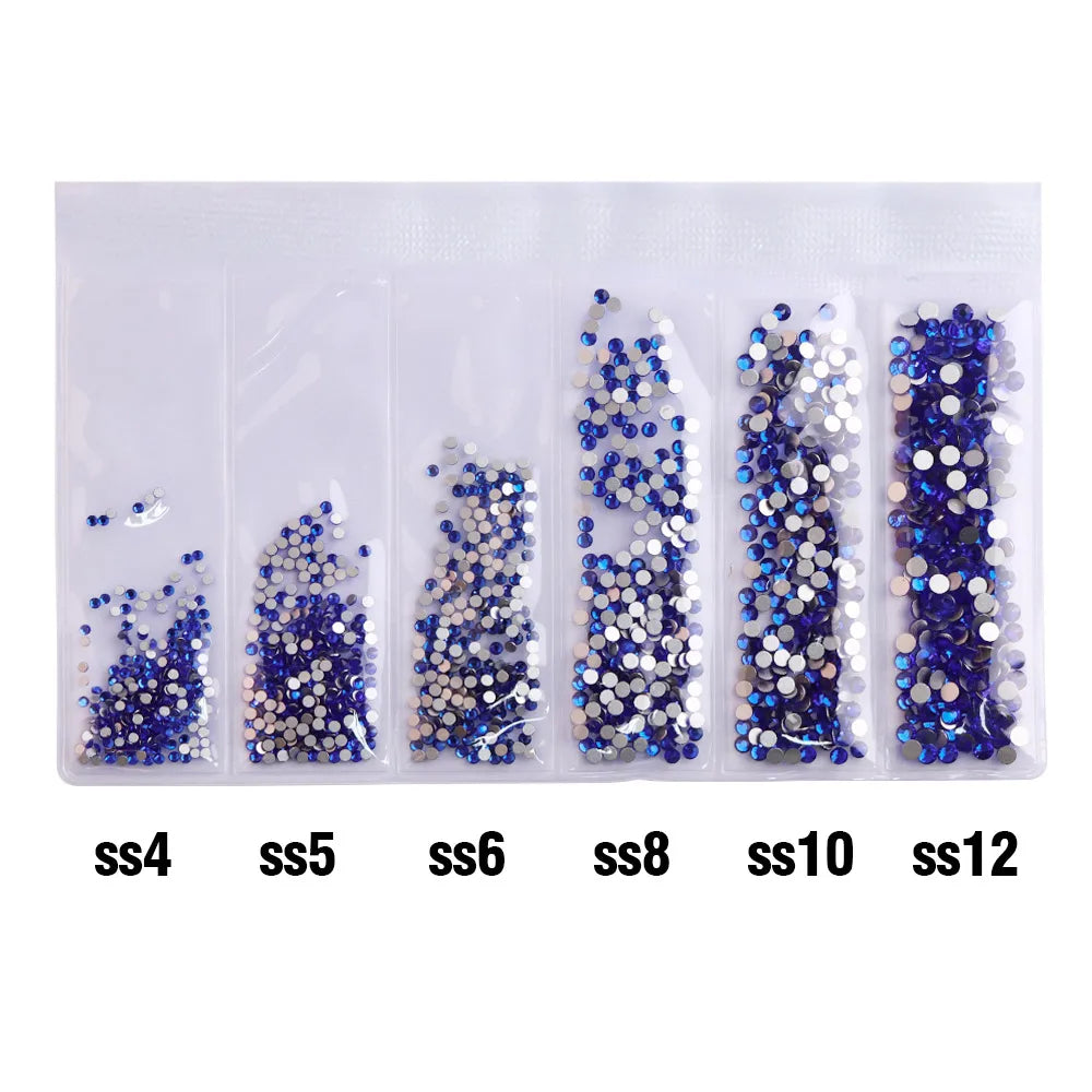 Wholesale 6 Grid Mix Size SS4 SS5 SS6 SS8 SS10 SS12 Crystal AB Rhinestone Flat Back Nail Glass Rhinestones for Fashion Jewelry
