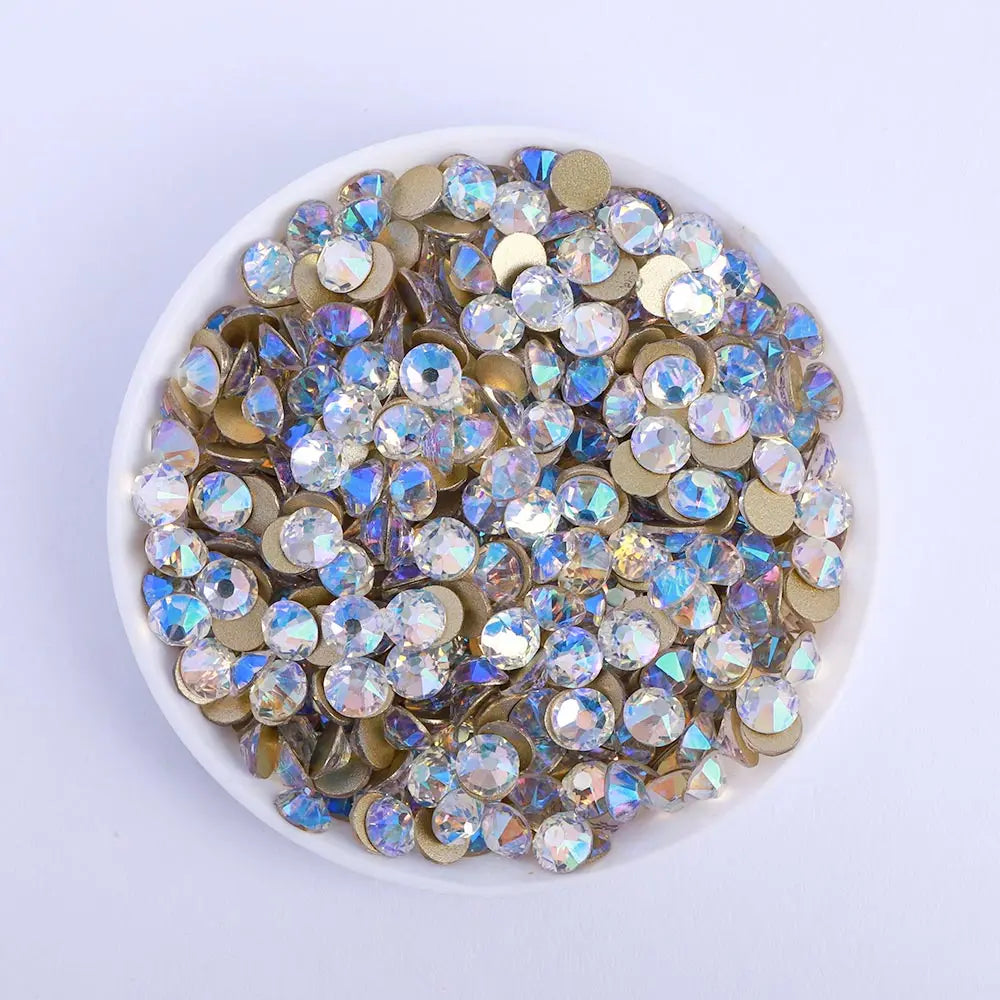 QIYI Wholesale Non Hotfix 16 Cut Facets Glass Rhinestone Trim Rainbow Rose Gold Stones for Jewellery Making