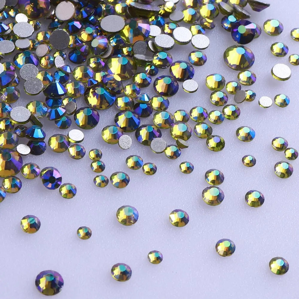 Wholesale Rhinestones 200 Colors 1440pcs  Mix Size Glue on Glass Flat Back Rhinestone Bulk Glass Rhinestone Crystal for Garment