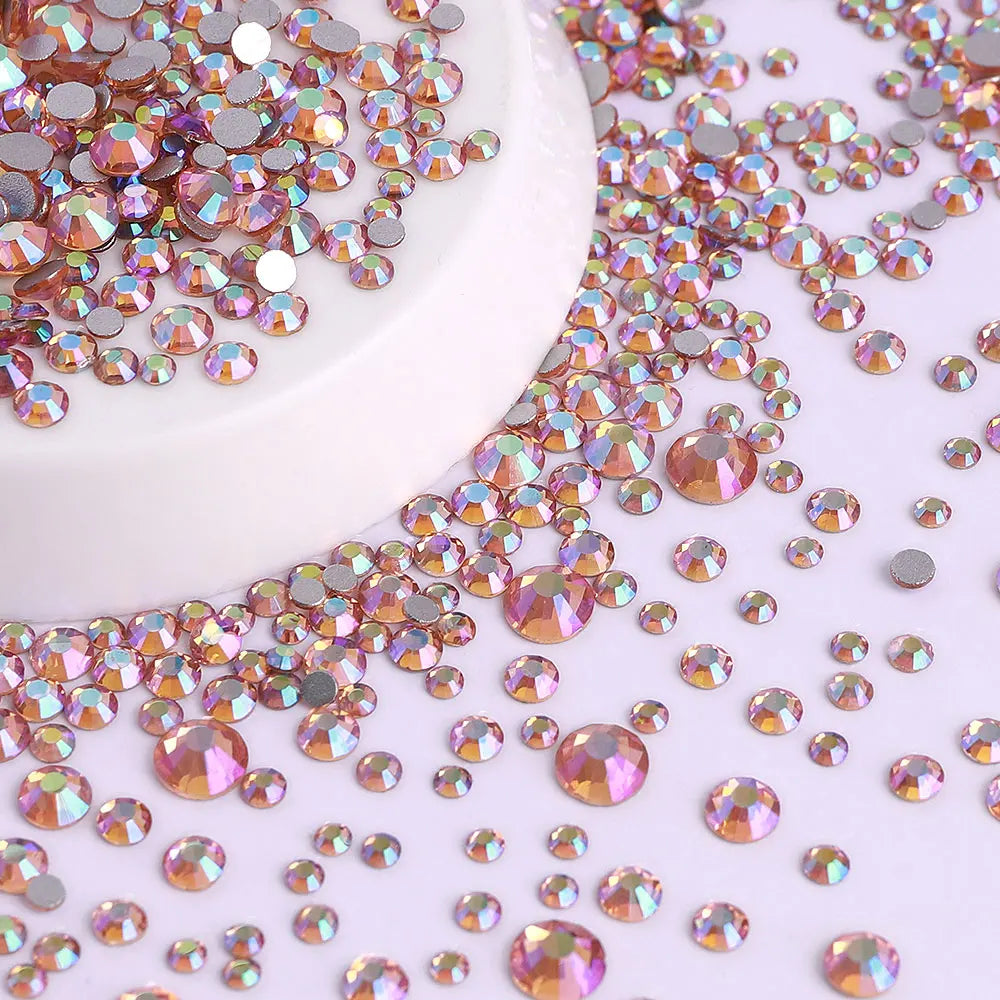 Wholesale Rhinestones 200 Colors 1440pcs  Mix Size Glue on Glass Flat Back Rhinestone Bulk Glass Rhinestone Crystal for Garment