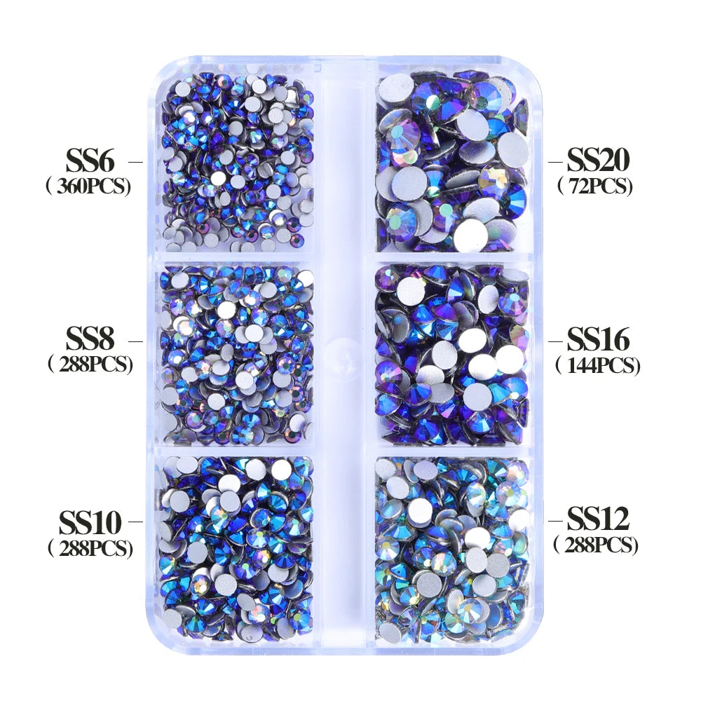 Wholesale 6 Grid Bling Over 80 Colors Mixed Sizes Crystal AB Crystal Glass Flat Back Glass Rhinestones for Clothing