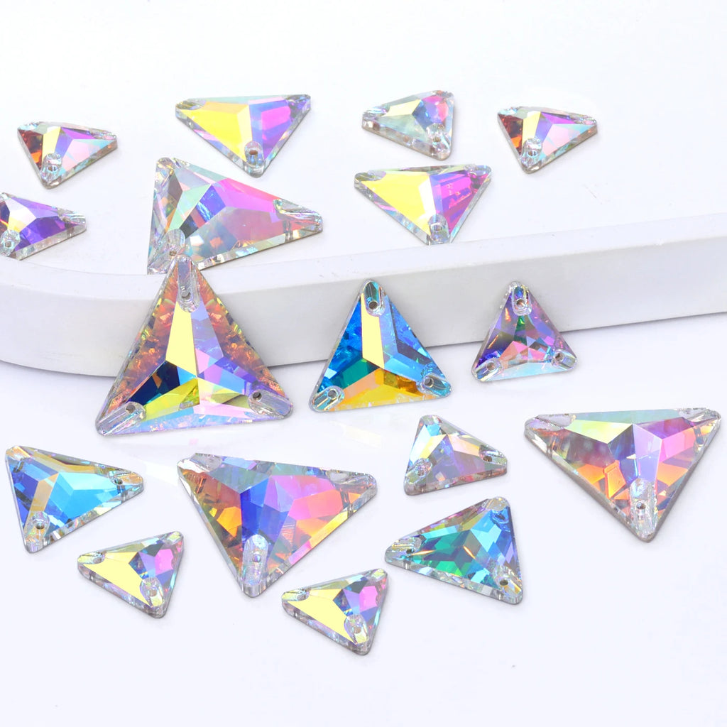 Customizable Triangle Crystal Glass Loose Rhinestones Sew-On Flatback 12mm/16mm/22mm for Wedding Dresses & Garments