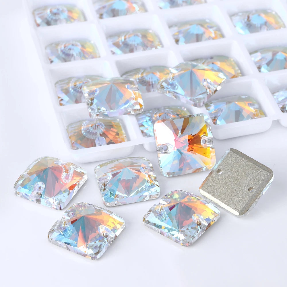 Rivoli Square 15Colors K9 Ready to Ship Glass Sew-on Rhinestone Bling Bling Accessories for Decoration Garments Dress