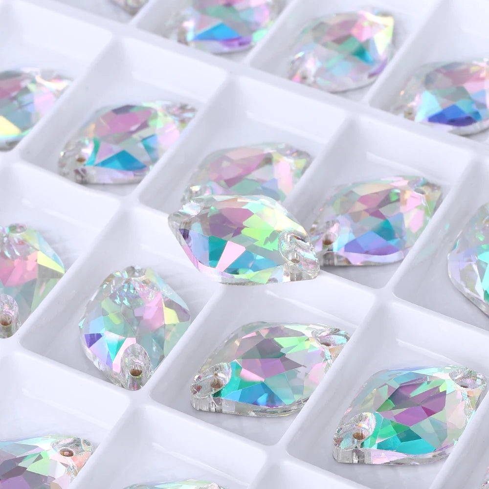 QIYI Lemon Shape Sew-On Rhinestones 55 Colors 9x14mm/12x18mm Glass Rivoli Shape Minimalist Luxury Design for Garment Shoes Bags
