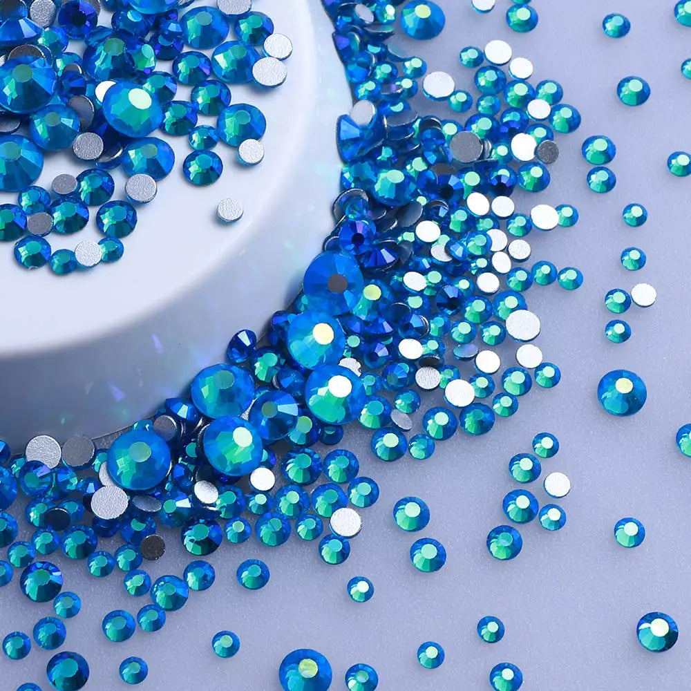 Wholesale 100 Colors Ss4-ss20 Mix Size Strass Crystal Rhinestones Non Hotfix Round Glass Stones Glue on Nail Gems Decoration