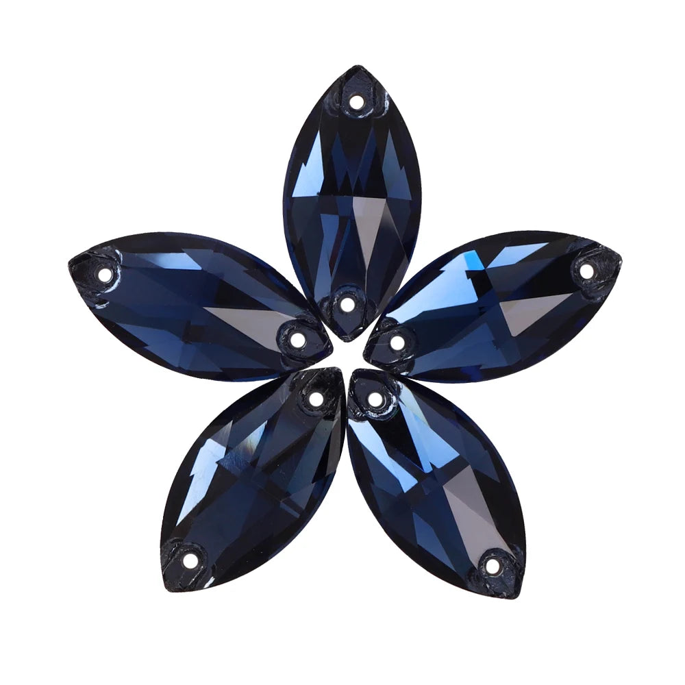 Wholesale Navette 55 Colors Shimmer Sew-on Rhinestones Horse Eye Glass Gems Clothing Flatback Sewing Stones for Jewelry Cloth