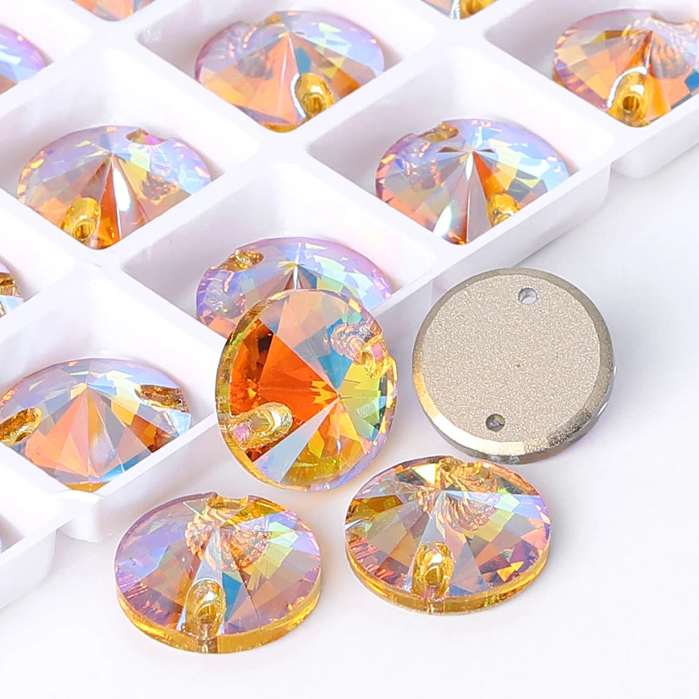 Rivoli Rhinestones 55 Colors Crystal AB Sew-on Rhinestones Glass Gems Clothing Flatback Sewing Stones for Women